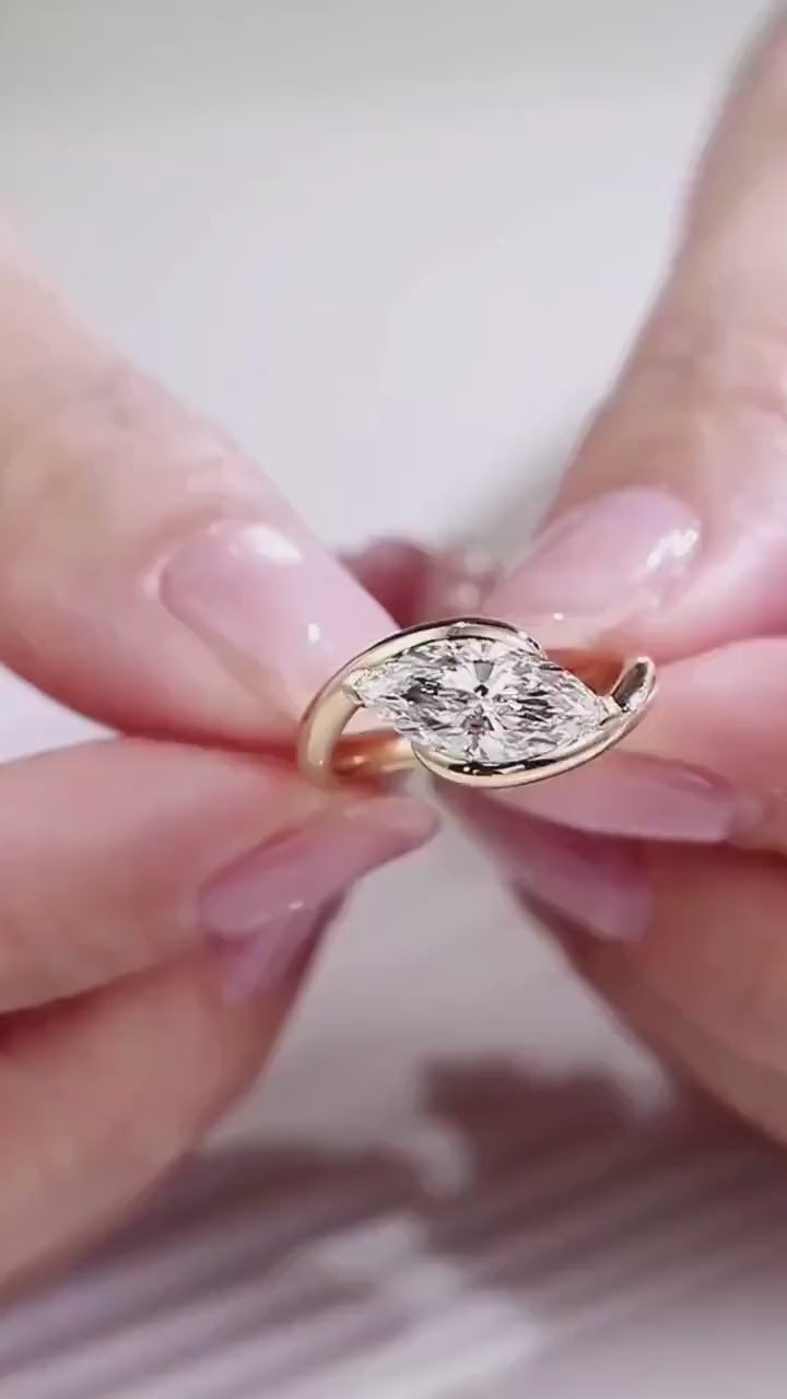 1CT Marquise Cut Lab Grown Diamond Engagement Ring | 14K Solid Gold Solitaire | IGI Certified