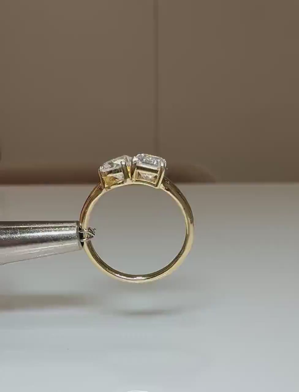 Lab Grown Diamond Toi et Moi Ring | Pear & Emerald Cut Engagement Ring | 14K Gold