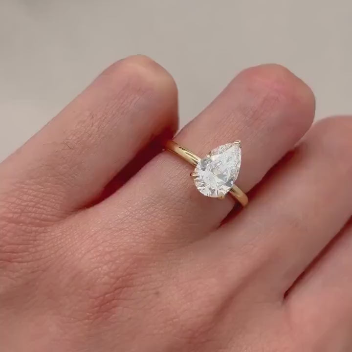 2CT Pear Cut Lab Diamond Engagement Ring | 14K Gold Hidden Halo Solitaire (IGI Certified)