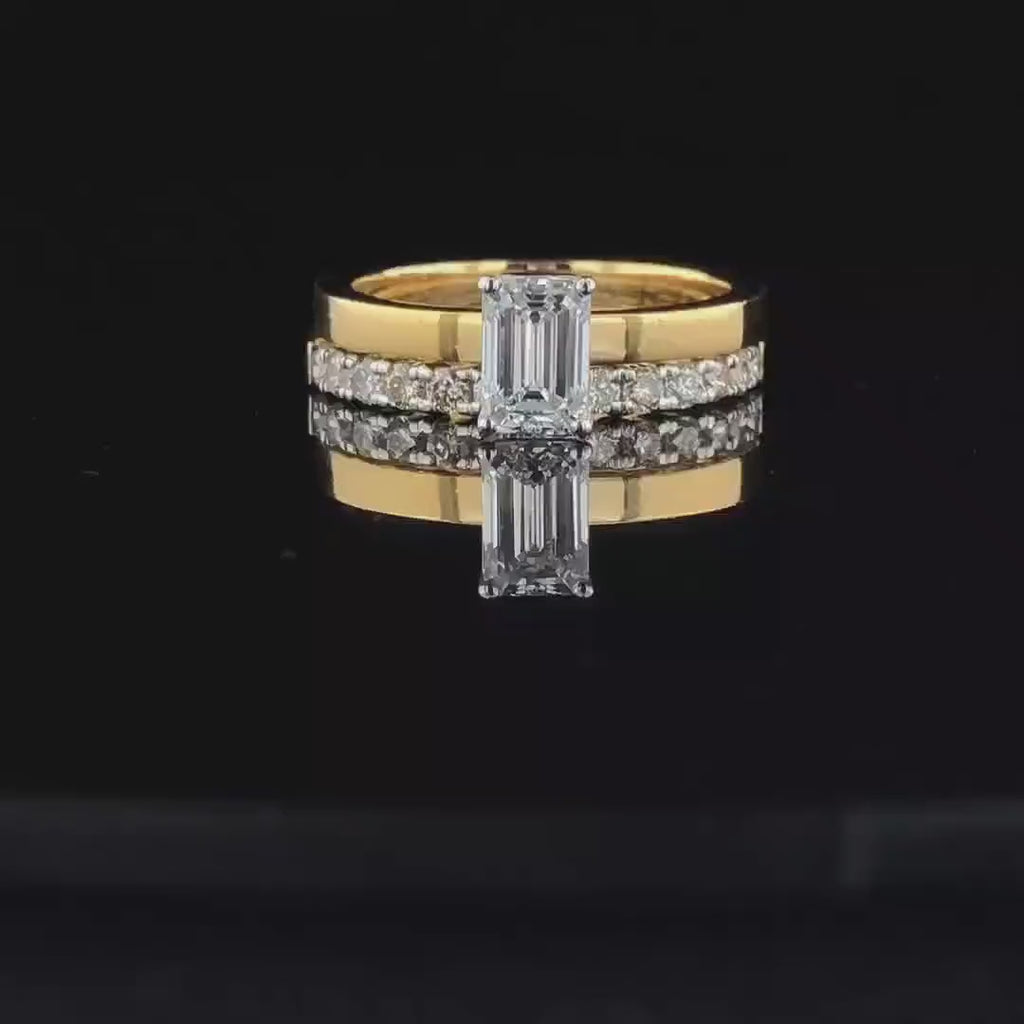 1.25ct Emerald Cut Lab Grown Diamond Ring | 14K Gold Wedding Set