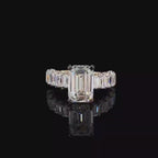 Emerald Cut Lab Grown Diamond Engagement Ring | 14K Gold Hidden Halo