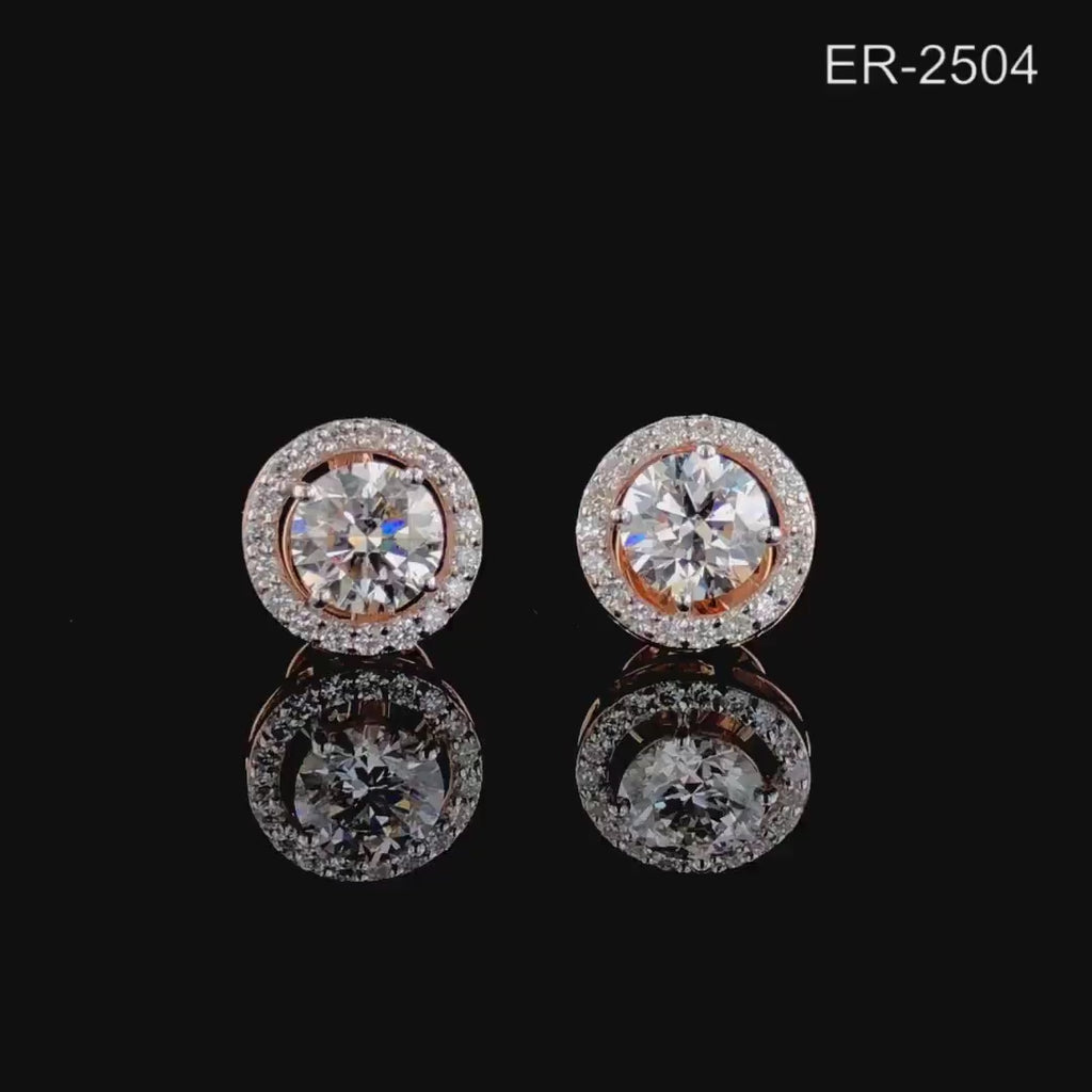 IGI Certified Lab Grown Diamond Halo Stud Earrings: 14K Gold Screw Back