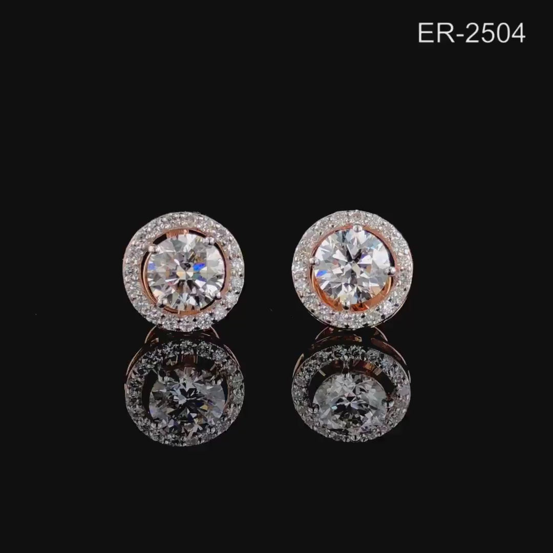 IGI Certified Lab Grown Diamond Halo Stud Earrings: 14K Gold Screw Back