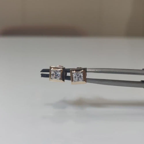 14K Gold Princess Cut Lab Grown Diamond Stud Earrings