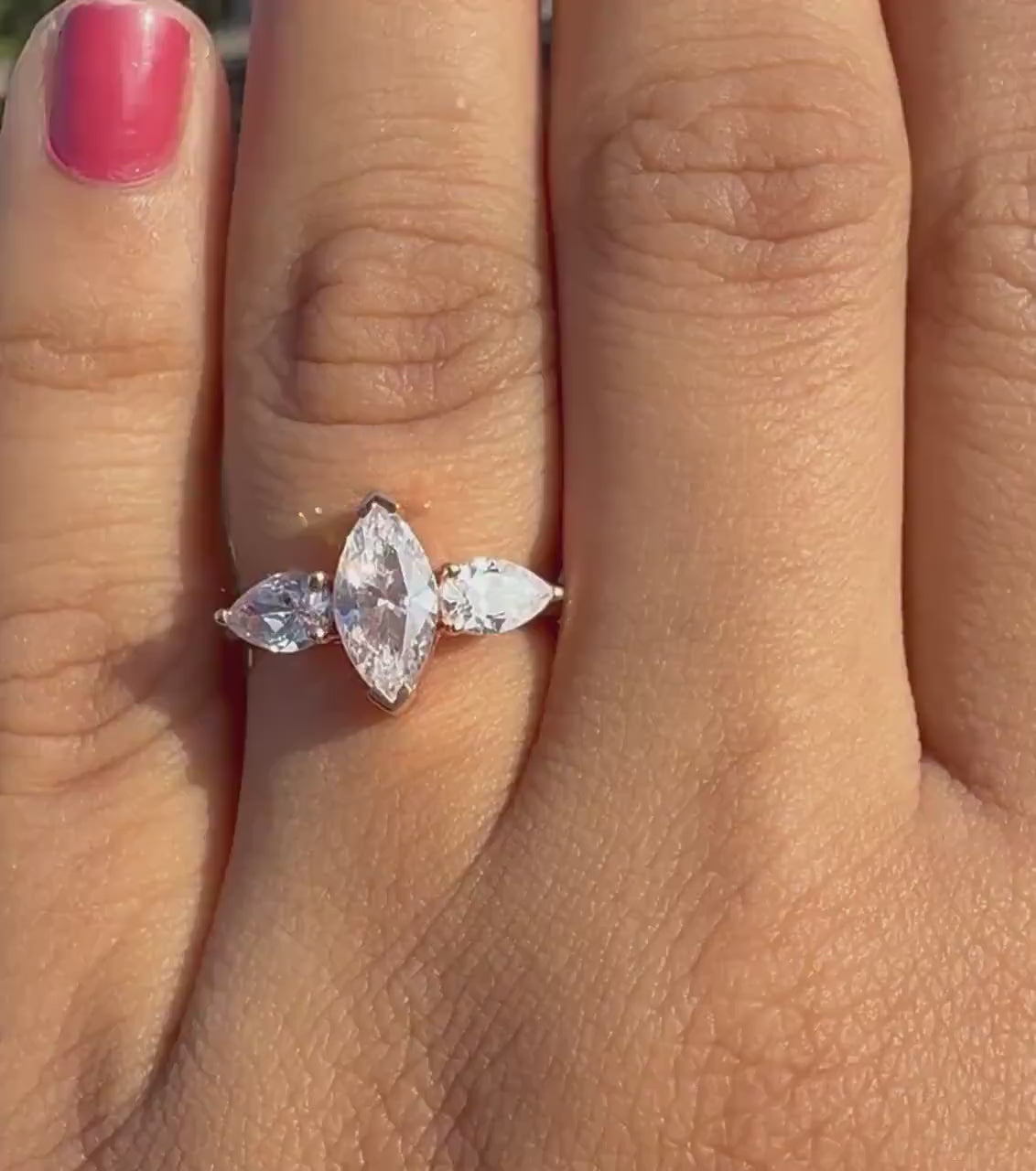 Marquise Lab Grown Diamond Three Stone 14K Gold Engagement Ring