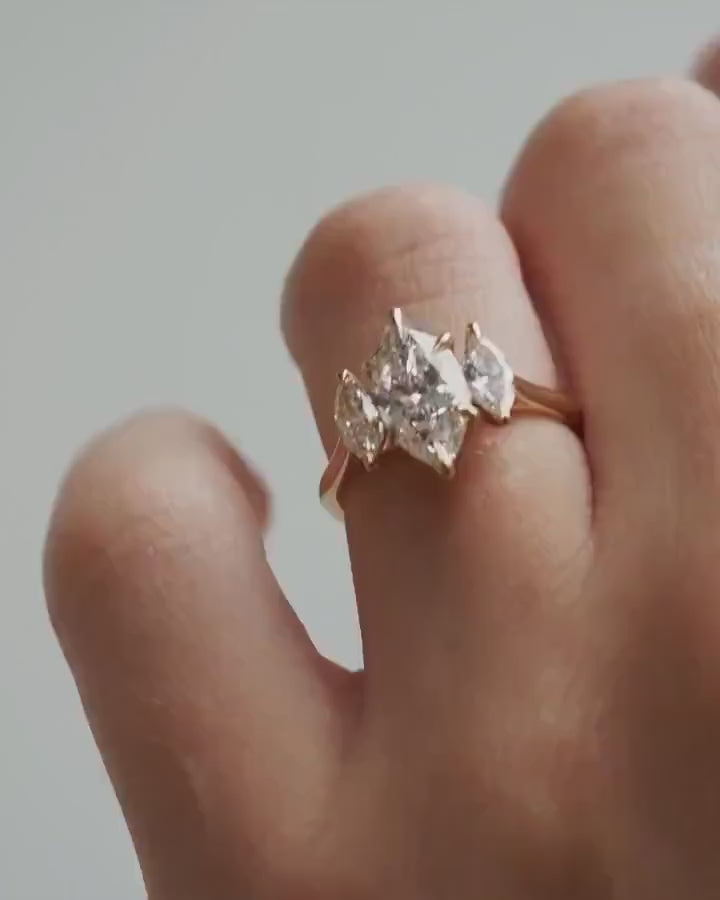 1.70CTW Marquise Lab Grown Diamond Engagement Ring | Three Stone Ring | 14K Solid Gold
