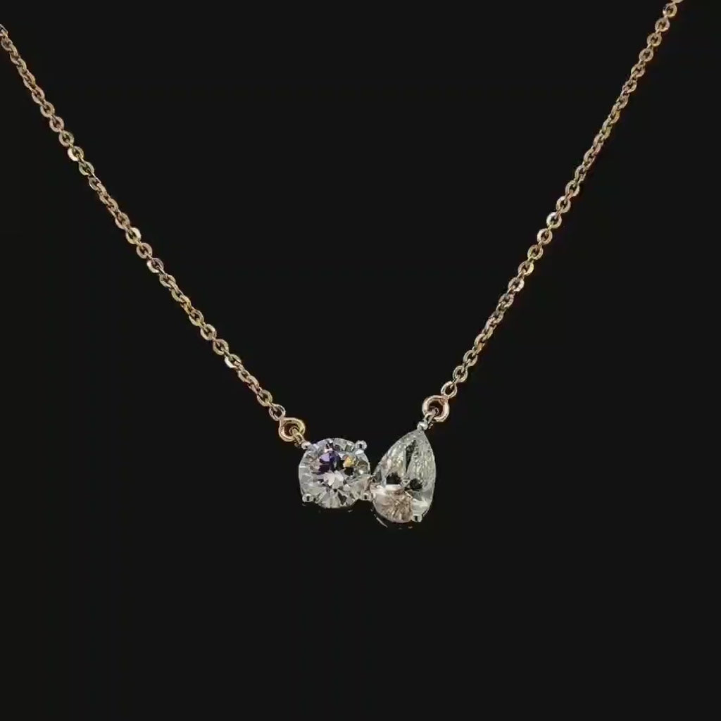 Lab Grown Diamond Toi et Moi Necklace: 2.50CTW Pear & Round, 14K Gold