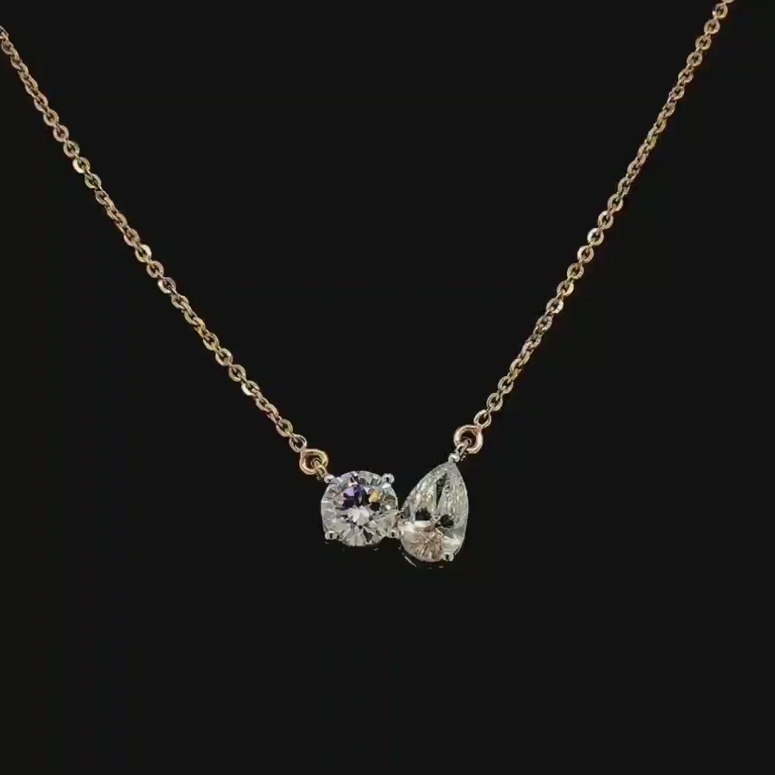 Lab Grown Diamond Toi et Moi Necklace: 2.50CTW Pear & Round, 14K Gold