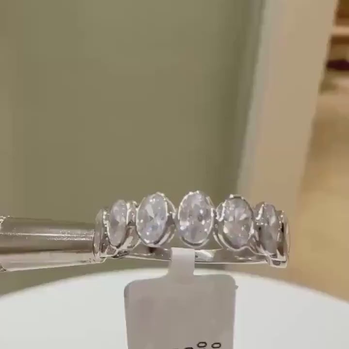 Oval Lab Grown Diamond Wedding Band: 14K Gold Bezel Set Stacking Ring