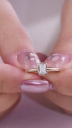 1ct Emerald Cut Lab Grown Diamond Ring | 14K Gold Bezel Solitaire