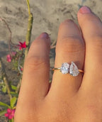 Lab Grown Diamond Toi et Moi Ring: 14K Gold Pear & Oval Cut Engagement Ring