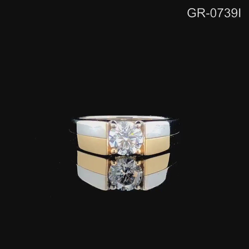 Mens Lab Grown 1CT Diamond Engagement Ring: Two-Tone 14K Solid Gold Wedding Band