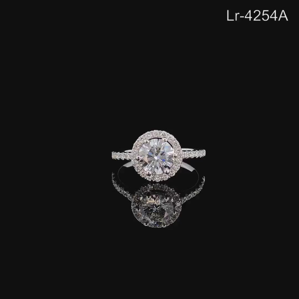 IGI Certified Lab Grown Diamond Halo Engagement Ring: 14K Solid Gold Bridal Ring