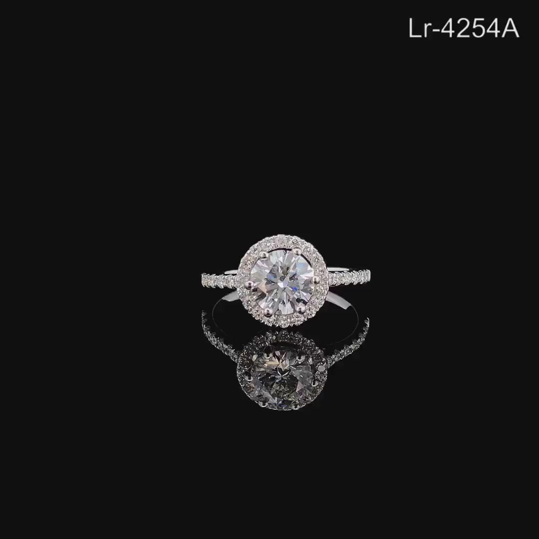 IGI Certified Lab Grown Diamond Halo Engagement Ring: 14K Solid Gold Bridal Ring