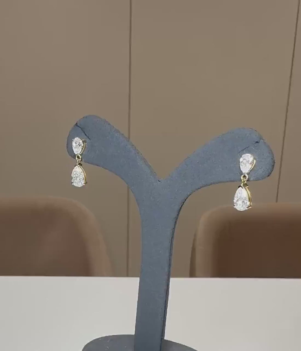 3CTW Pear Lab Grown Diamond Dangle Earrings | 14K Gold Bridal Jewelry