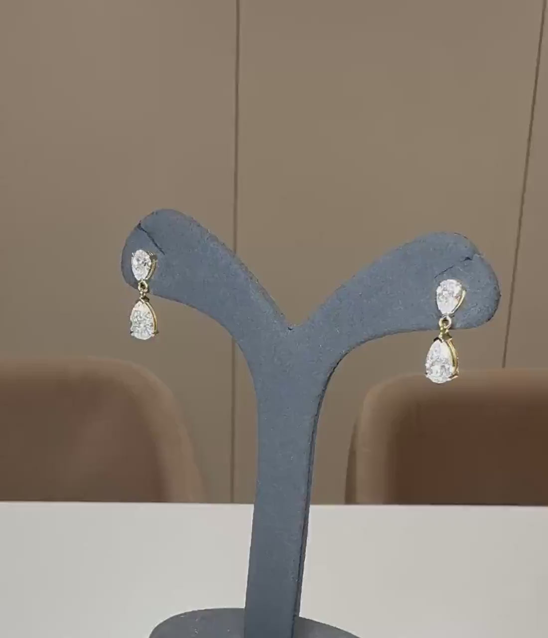 3CTW Pear Lab Grown Diamond Dangle Earrings | 14K Gold Bridal Jewelry