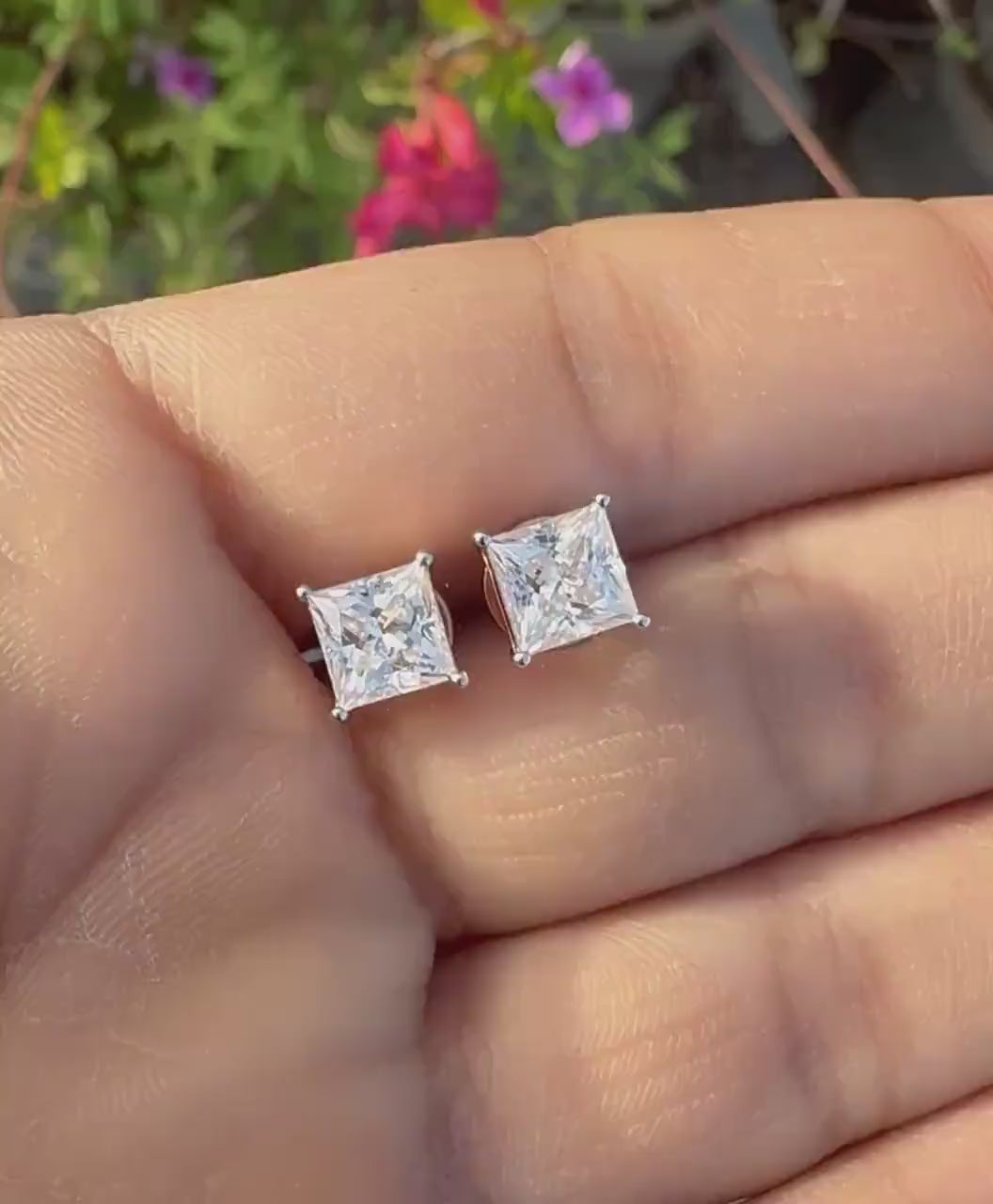 IGI Certified Princess Cut Lab Grown Diamond Stud Earrings Pair | 14K Gold Solitaire Studs