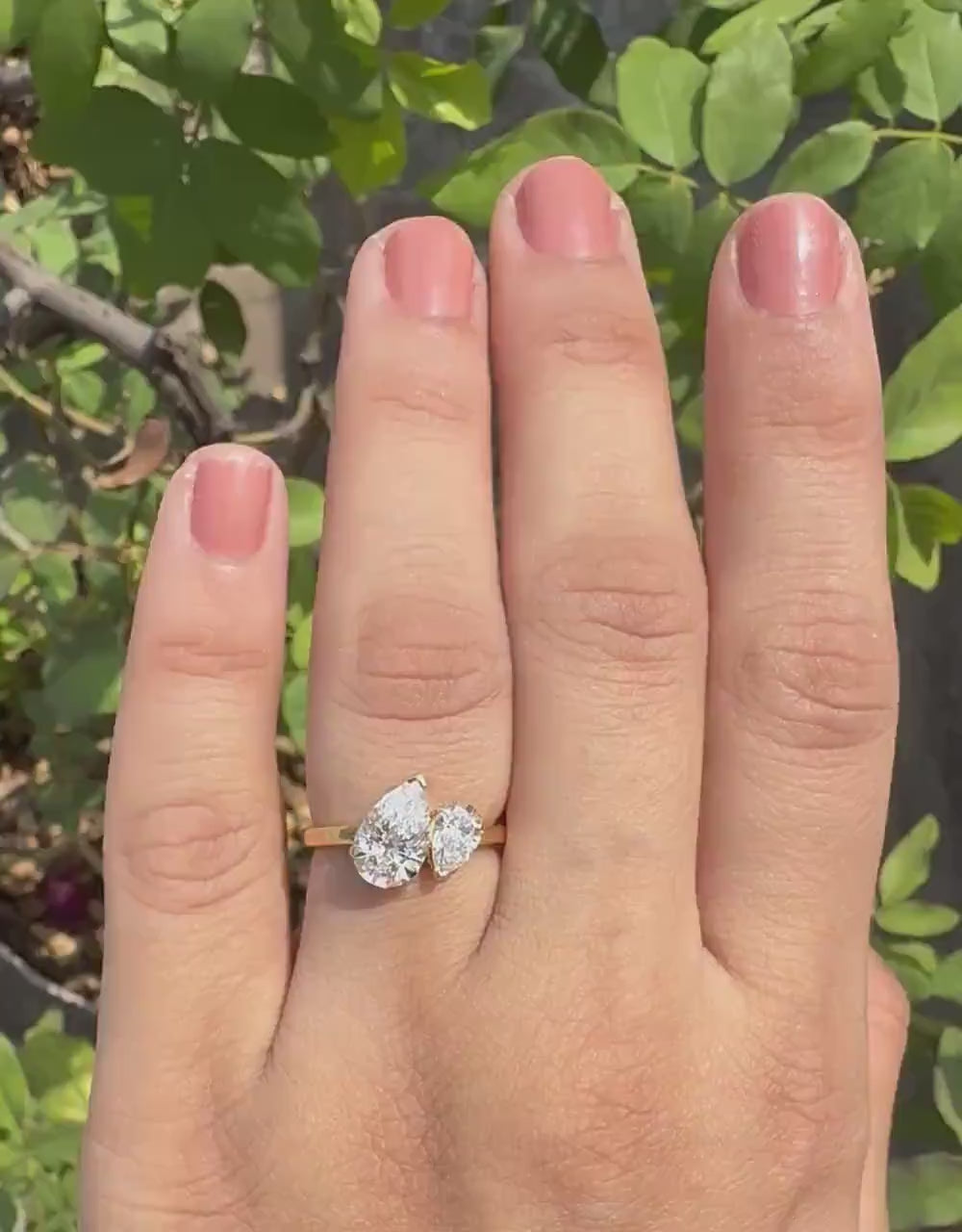 Pear Cut Lab Grown Diamond Toi et Moi Ring | 14K Gold Two Stone Engagement