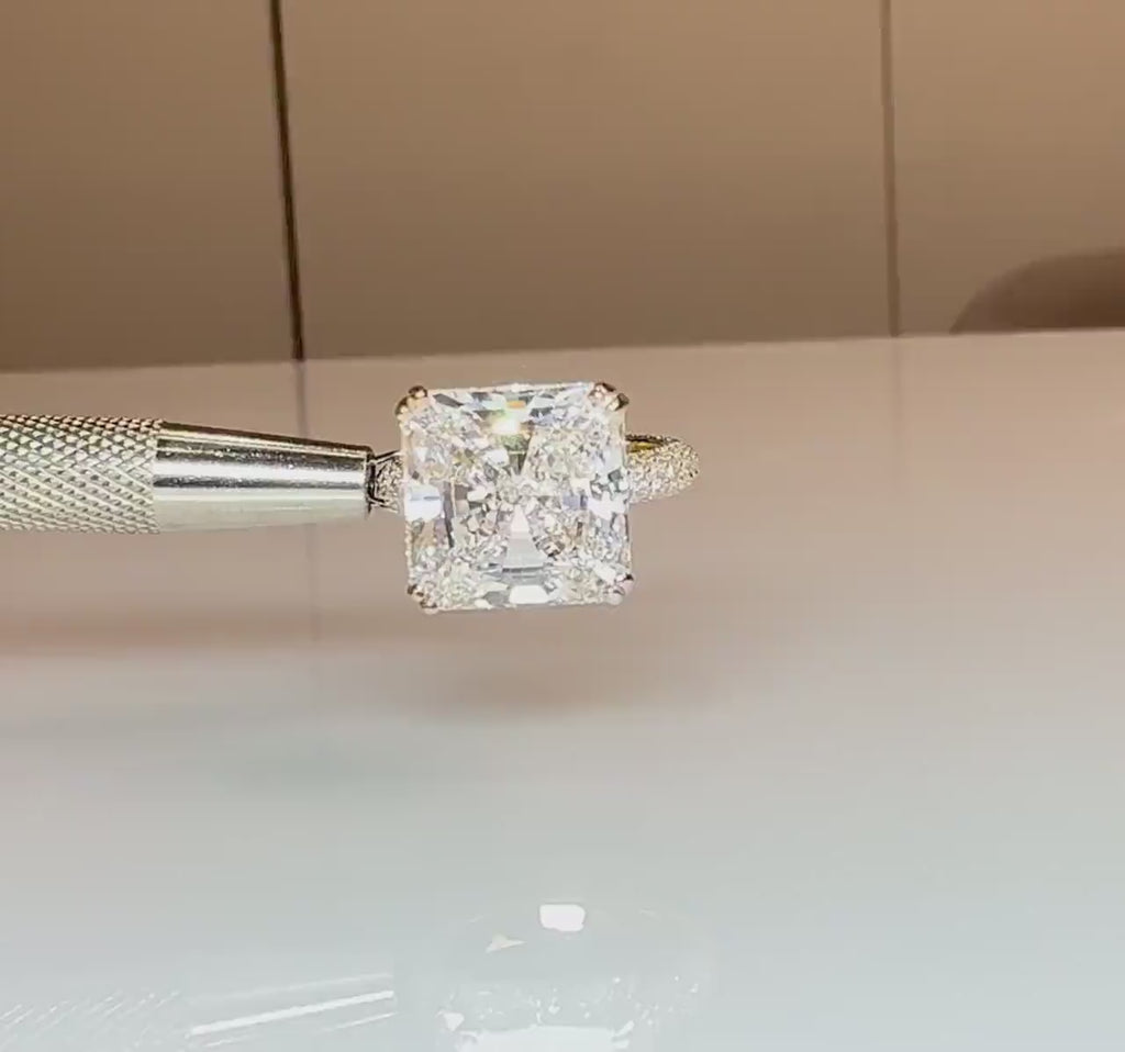 10CT Square Radiant Cut Lab Grown Diamond Engagement Ring | 14K Gold, E VS Clarity