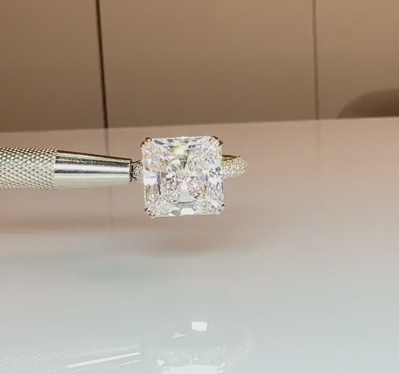 10CT Square Radiant Cut Lab Grown Diamond Engagement Ring | 14K Gold, E VS Clarity