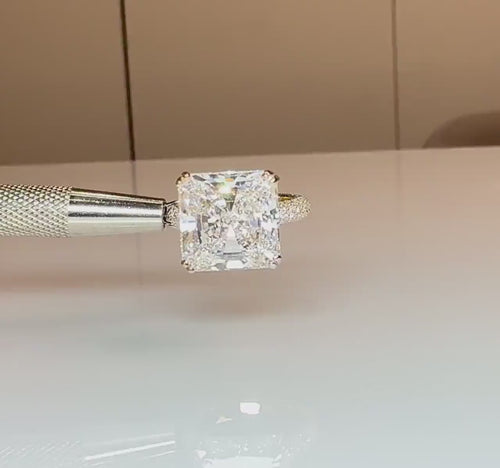 10CT Square Radiant Cut Lab Grown Diamond Engagement Ring | 14K Gold, E VS Clarity