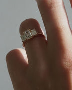 Emerald Cut Lab Grown Diamond Three Stone Ring | 14K Solid Gold, IGI Certified