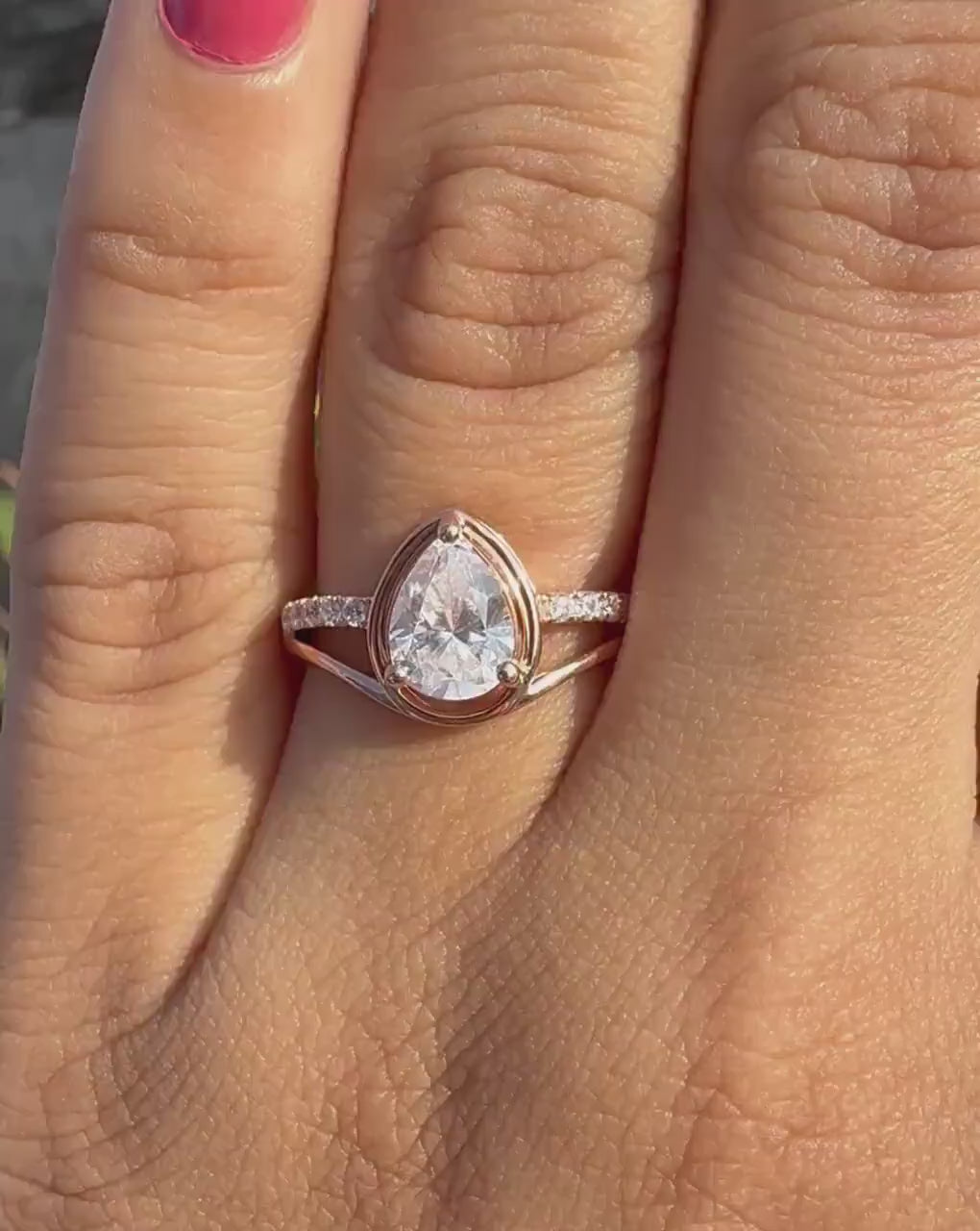 Pear Cut 1.60 CTW Lab Grown Diamond Engagement Ring: 14K Gold Split Shank