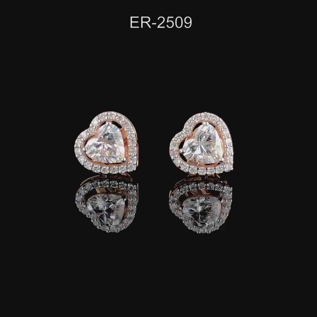 Heart Cut Lab Grown Diamond Stud Earrings | 14K Gold Halo, IGI Certified