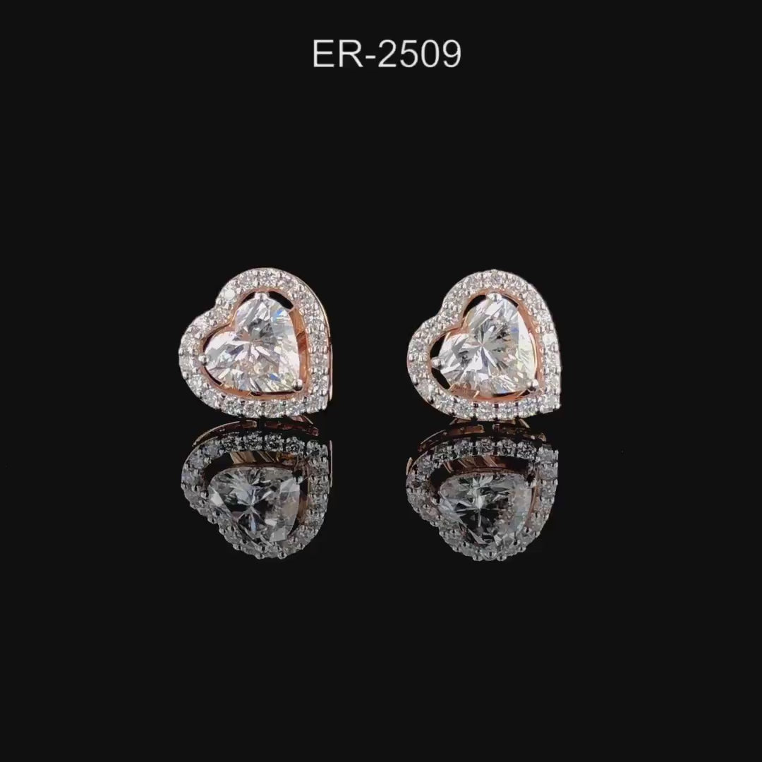 Heart Cut Lab Grown Diamond Stud Earrings | 14K Gold Halo, IGI Certified