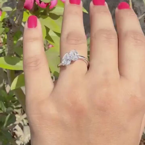 14K Gold Toi et Moi Ring | Pear & Oval Lab Grown Diamond Engagement Ring