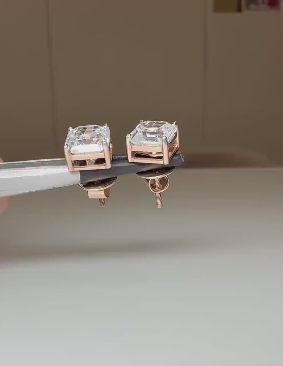 IGI Certified Lab Grown Diamond Stud Earrings | 14K Gold Asscher Cut
