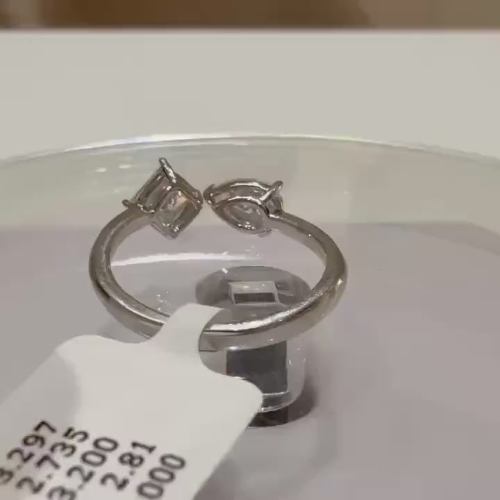 14k Gold Toi et Moi Ring: 2 Carat Lab Grown Pear & Princess Diamond