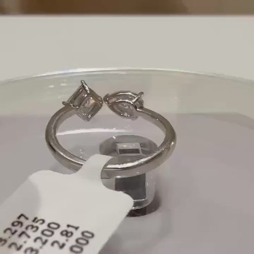 14k Gold Toi et Moi Ring: 2 Carat Lab Grown Pear & Princess Diamond