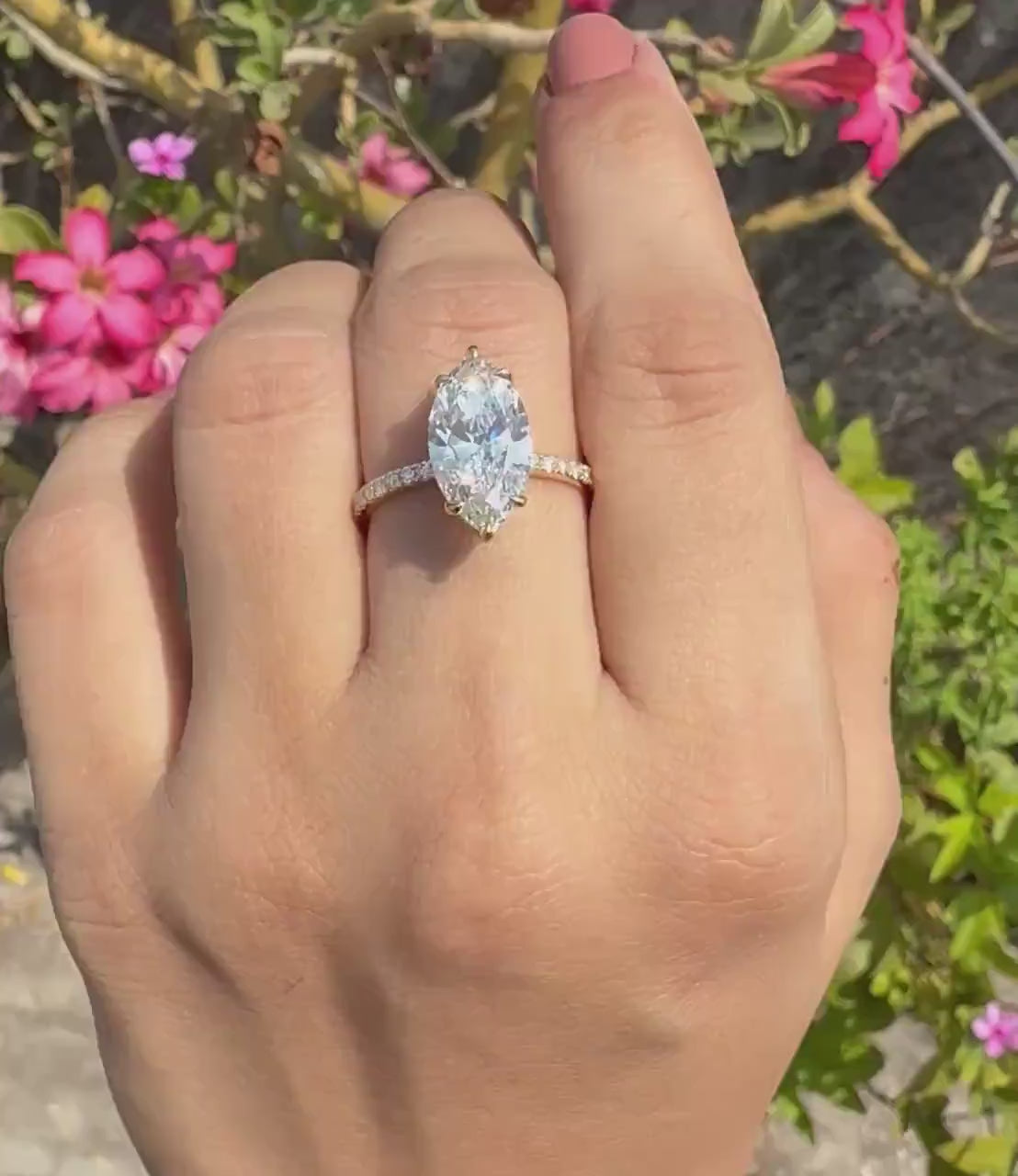 4.60CTW Marquise Lab Grown Diamond Engagement Ring | Hidden Halo Pave Band 14K Gold
