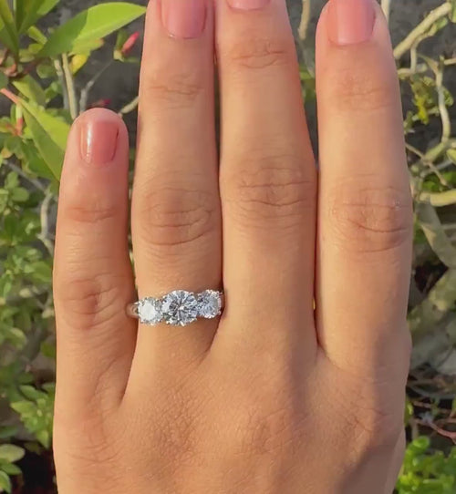 2.50Ct Lab Grown Diamond Three Stone 14K Gold Engagement Ring