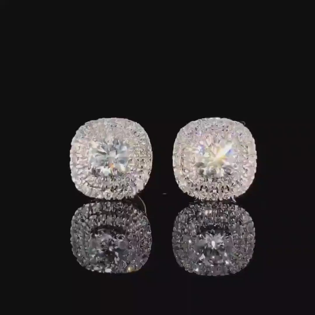 Lab Grown Diamond Stud Earrings | 2.00 CTW, 14K Gold Halo, Screwback