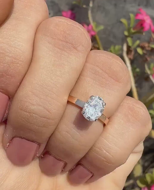 1CT Oval Lab Grown Diamond Engagement Ring | 14K Solid Gold Solitaire Hidden Halo