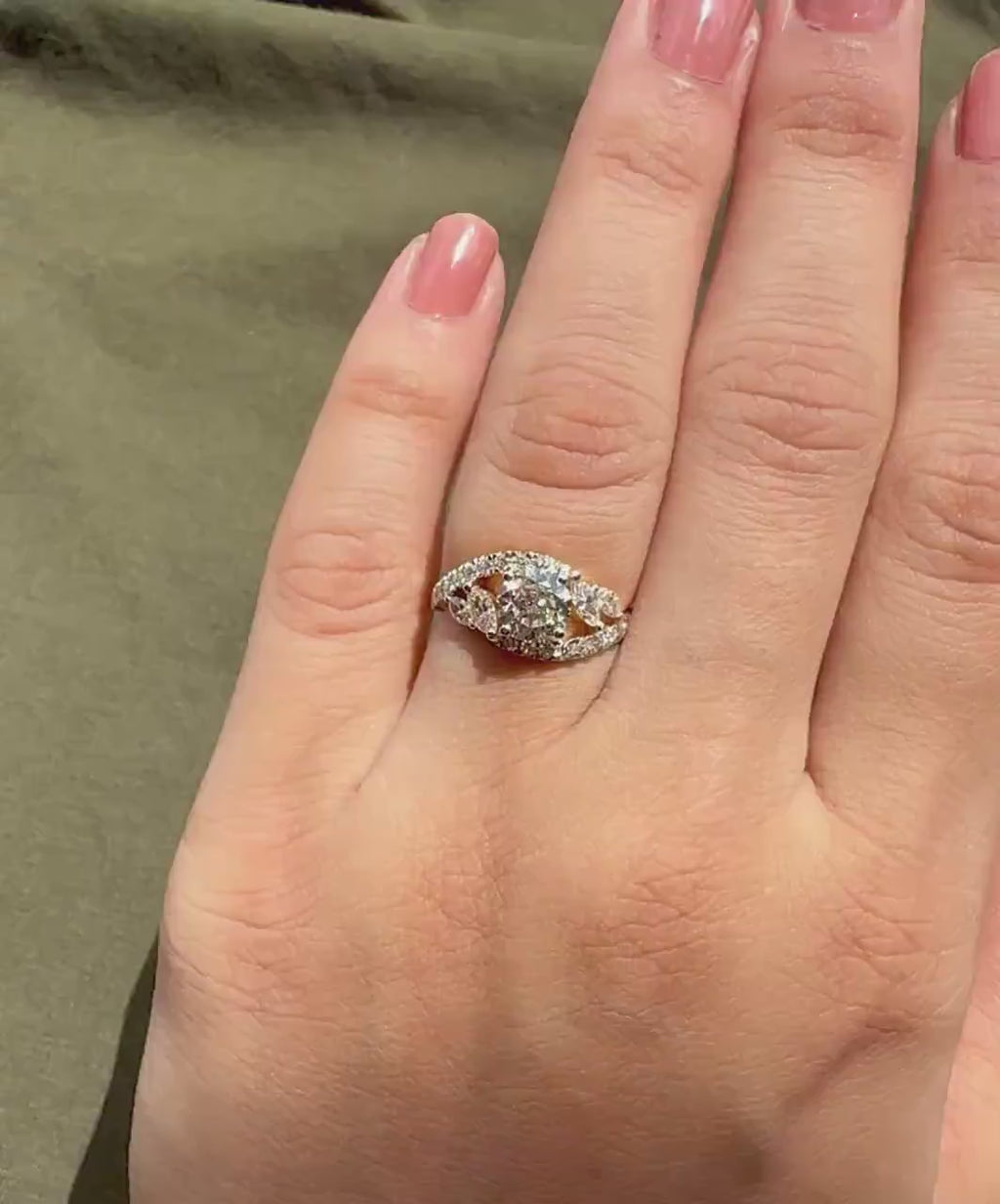 1.60CTW Lab Grown Diamond Engagement Ring | Round Center, Marquise Side Stones | 14K Gold