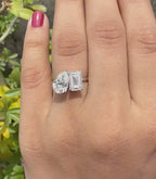 Lab Grown Diamond Toi et Moi Ring: 14K Gold Pear & Emerald Cut