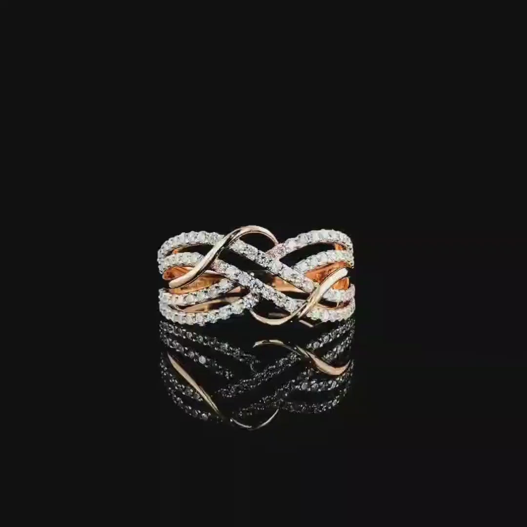 Lab Grown Diamond Crossover Ring | 14K Gold Statement Jewelry