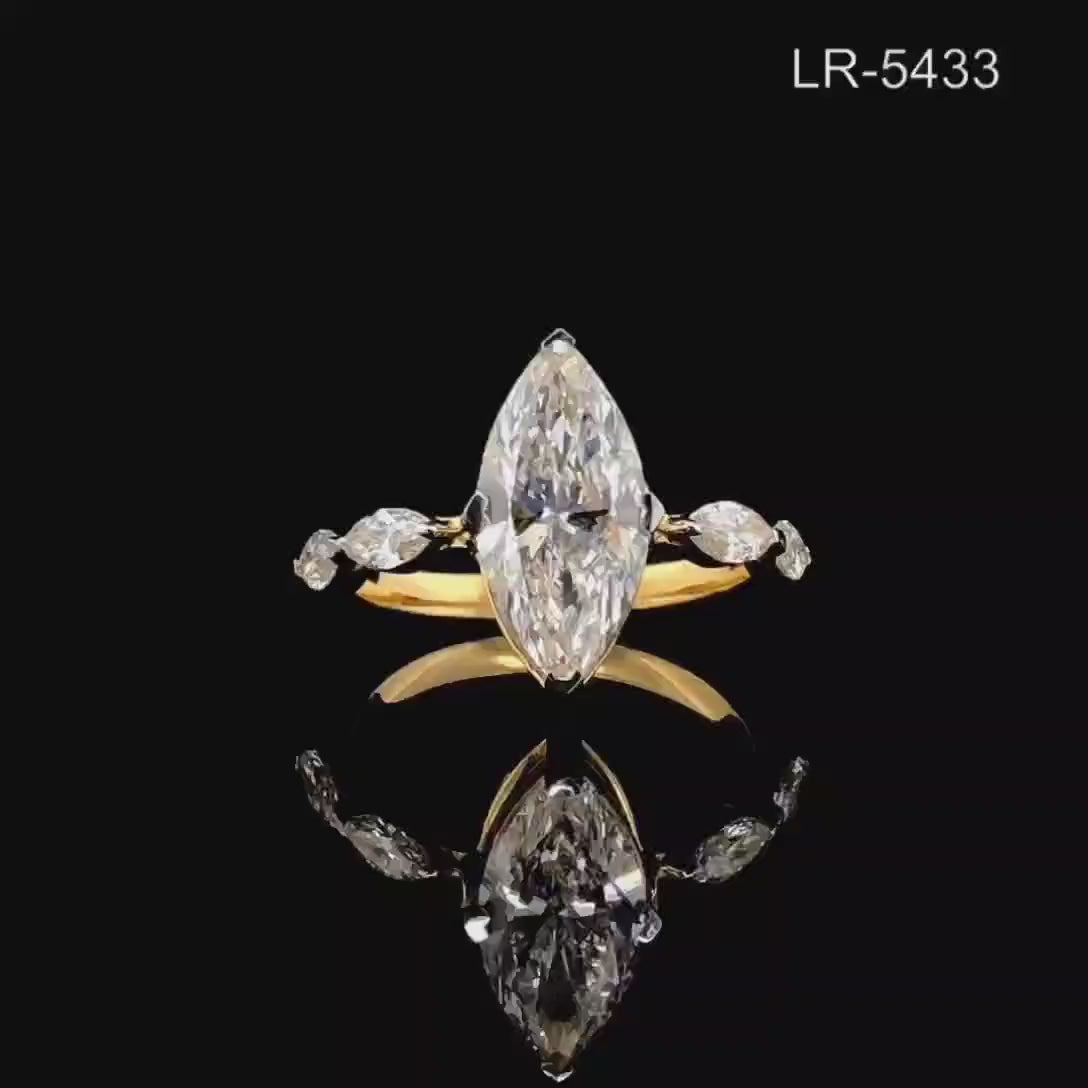 2.4 CT Marquise Lab Grown Diamond Engagement Ring: 14K Gold IGI Certified