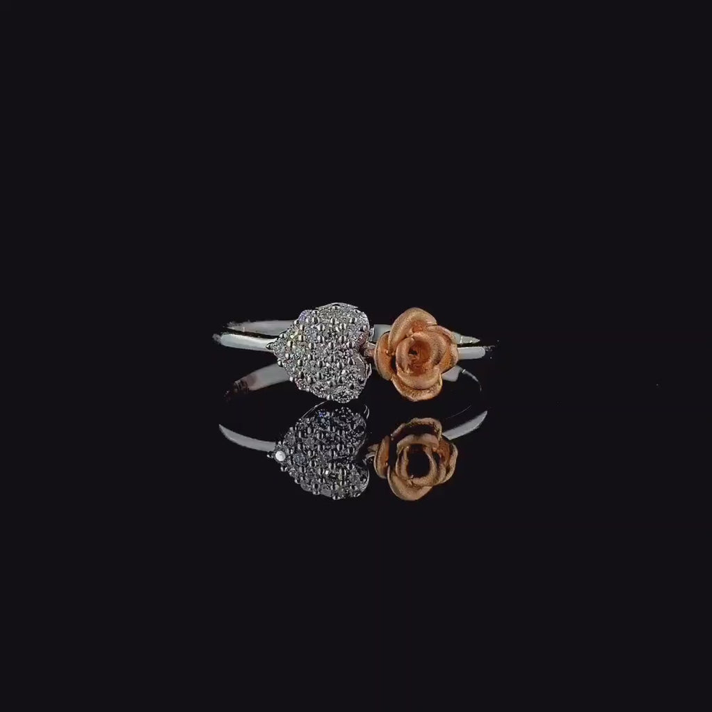 14K Gold Two Tone Lab Grown Diamond Flower Ring | Handmade