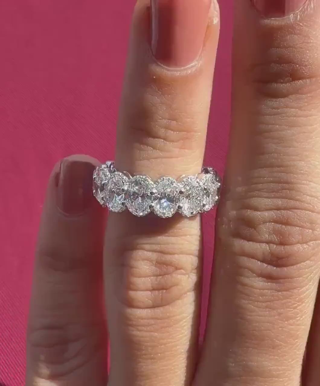 8CTW Oval Lab Grown Diamond Eternity Band | Hidden Halo Wedding Ring | 14K Solid Gold