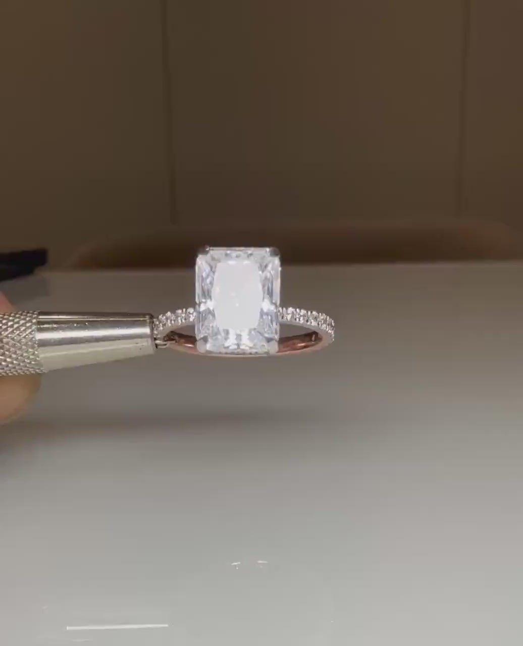 3.30ct Radiant Cut Lab Grown Diamond Engagement Ring | 14K Gold Hidden Halo