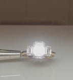 Emerald Cut Lab Grown Diamond Three Stone Ring: 14K Gold Engagement Ring