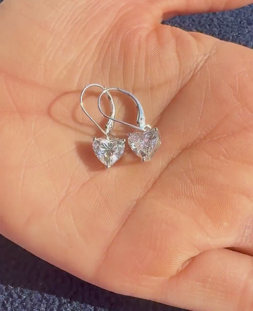 14K Solid Gold Heart Lab Grown Diamond Dangle Earrings: IGI Certified