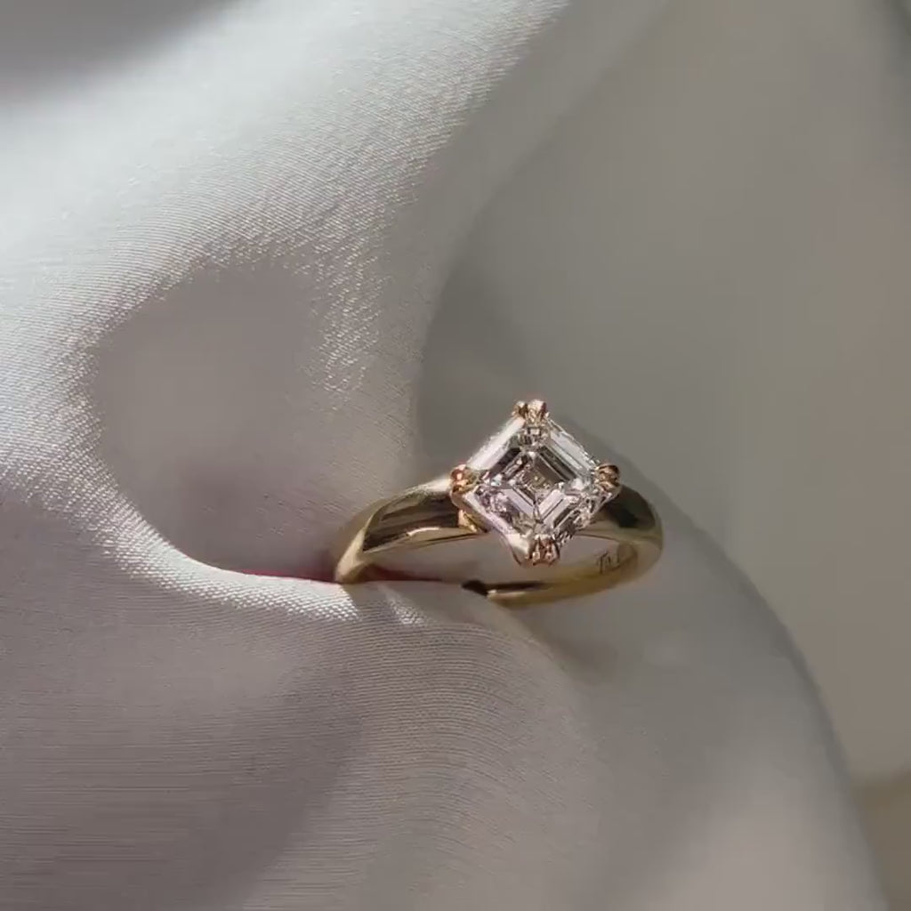 2CT Asscher Cut Lab Diamond Engagement Ring | 14K Gold Solitaire Ring | IGI Certified