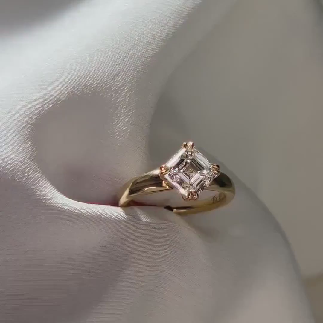 2CT Asscher Cut Lab Diamond Engagement Ring | 14K Gold Solitaire Ring | IGI Certified