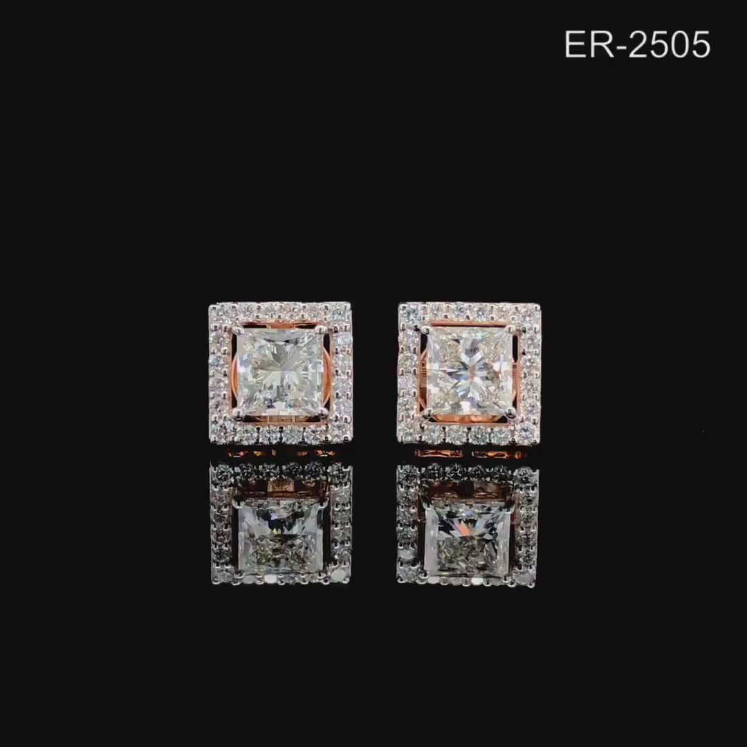 IGI Certified Princess Cut Lab Grown Diamond Halo Earrings | 14K Gold