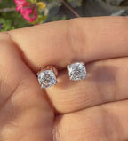 IGI Certified Cushion Lab Grown Diamond Stud Earrings | 14K Gold Solitaire Studs